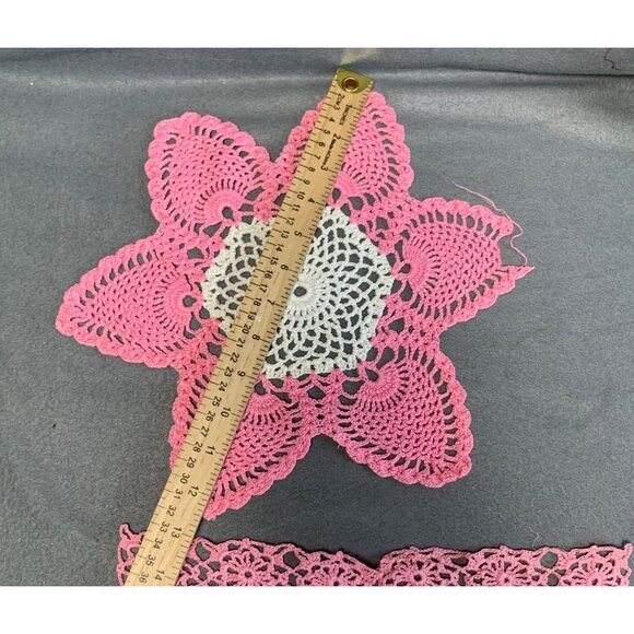 Handmade Pink Crocheted Doilies 8" Square & 10" Flower Design Home Decor & Table - Picture 6 of 8